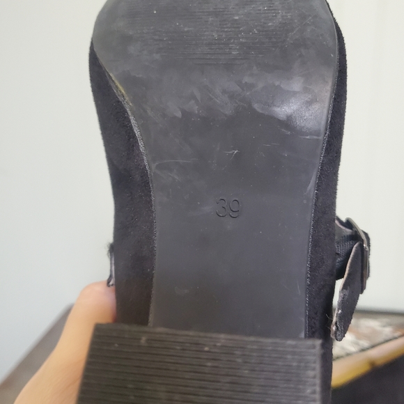 Pinup Block Heels Black Suede Jeweled Strap EU 39 - Picture 4 of 9